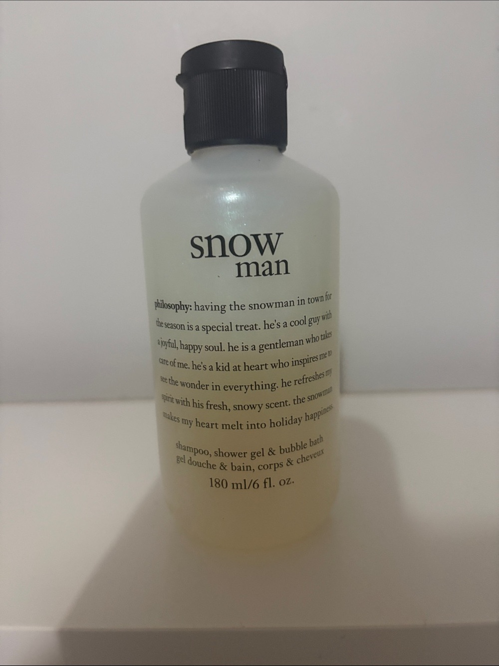 Philosophy Snow Man Body Wash Bottle in White and Black